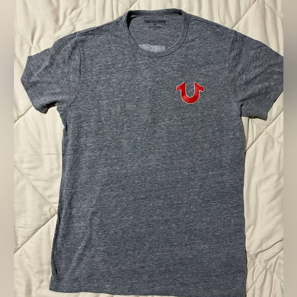 True Religion Heather Gray Tee with Red Emblem